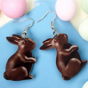 Chocolate Easter Bunny Earrings Rabbit Spring Acrylic Dangle Womens Food Jewelry
